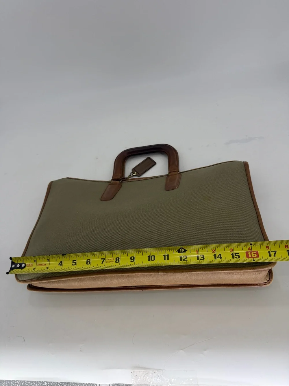 Coach Vintage Olive Canvas Twill Slim Satchel with Brown Leather Trim